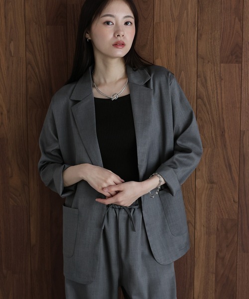 J by blue（ジェイバイブルー）の「テーラードジャケット×ワイドパンツ リネンライクセットアップ（セットアップ・レディース・モカ/グレー・MEDIUM）」の20枚目の写真