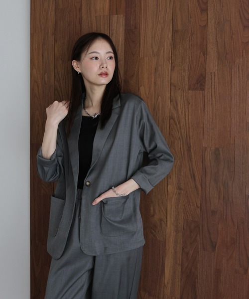 J by blue（ジェイバイブルー）の「テーラードジャケット×ワイドパンツ リネンライクセットアップ（セットアップ・レディース・モカ/グレー・MEDIUM）」の22枚目の写真