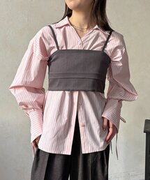 ビスチェ×袖リボンシャツ