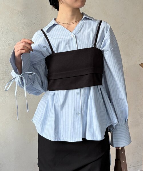 Thevon（ゼボン）の「ビスチェ×袖リボンシャツ（シャツ/ブラウス・レディース・ブルー/アイボリー/ピンク・FREE）」の12枚目の写真