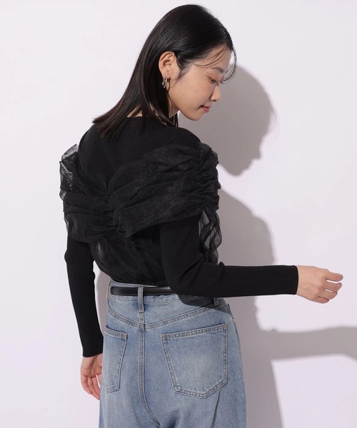 Mystrada(マイストラーダ)の「チュールペプラムドッキングニット(ニット/セーター・レディース・ブラック/ピンクベージュ/オフホワイト・38)」の9枚目の写真