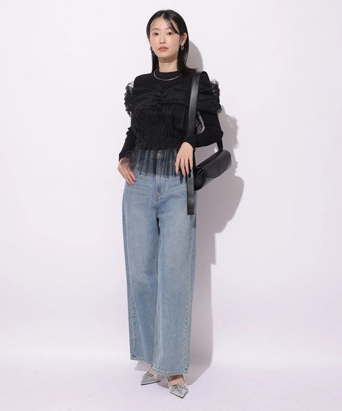 Mystrada(マイストラーダ)の「チュールペプラムドッキングニット(ニット/セーター・レディース・ブラック/ピンクベージュ/オフホワイト・38)」の11枚目の写真