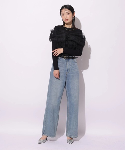 Mystrada(マイストラーダ)の「チュールペプラムドッキングニット(ニット/セーター・レディース・ブラック/ピンクベージュ/オフホワイト・38)」の12枚目の写真