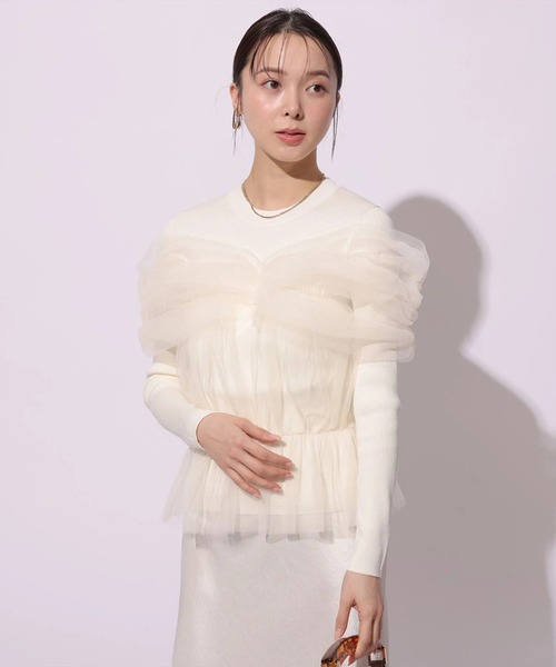 Mystrada(マイストラーダ)の「チュールペプラムドッキングニット(ニット/セーター・レディース・ブラック/ピンクベージュ/オフホワイト・38)」の16枚目の写真