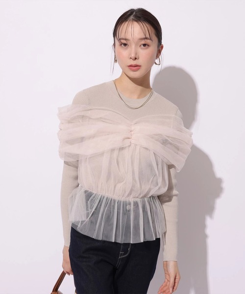 Mystrada(マイストラーダ)の「チュールペプラムドッキングニット(ニット/セーター・レディース・ブラック/ピンクベージュ/オフホワイト・38)」の20枚目の写真