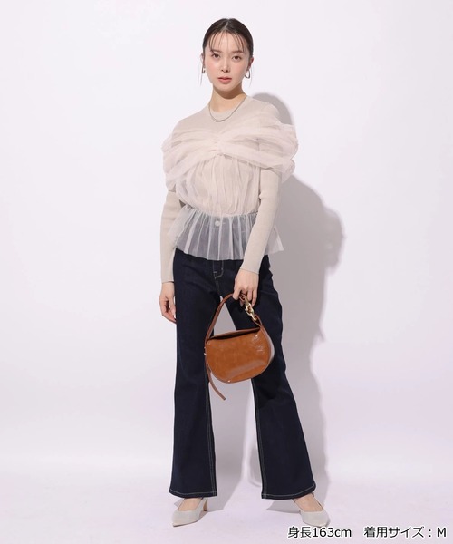 Mystrada(マイストラーダ)の「チュールペプラムドッキングニット(ニット/セーター・レディース・ブラック/ピンクベージュ/オフホワイト・38)」の22枚目の写真