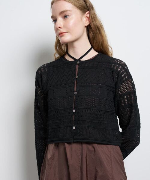 LANVIN en Bleu（ランバンオンブルー）の「レースニットカーディガン（ニット/セーター・レディース・ブラック/オフホワイト/レッド・38）」の3枚目の写真