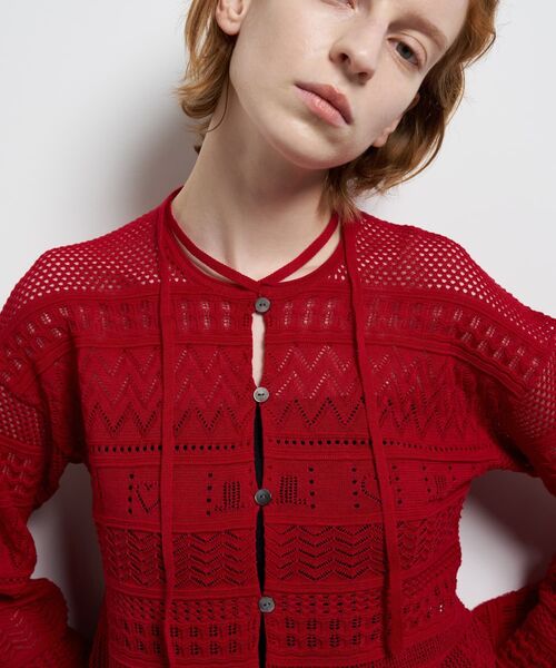 LANVIN en Bleu（ランバンオンブルー）の「レースニットカーディガン（ニット/セーター・レディース・ブラック/オフホワイト/レッド・38）」の10枚目の写真