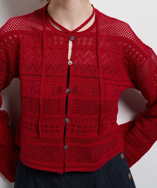 LANVIN en Bleu（ランバンオンブルー）の「レースニットカーディガン（ニット/セーター・レディース・ブラック/オフホワイト/レッド・38）」の11枚目の写真