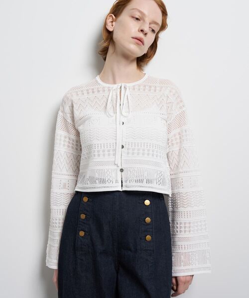 LANVIN en Bleu（ランバンオンブルー）の「レースニットカーディガン（ニット/セーター・レディース・ブラック/オフホワイト/レッド・38）」の15枚目の写真