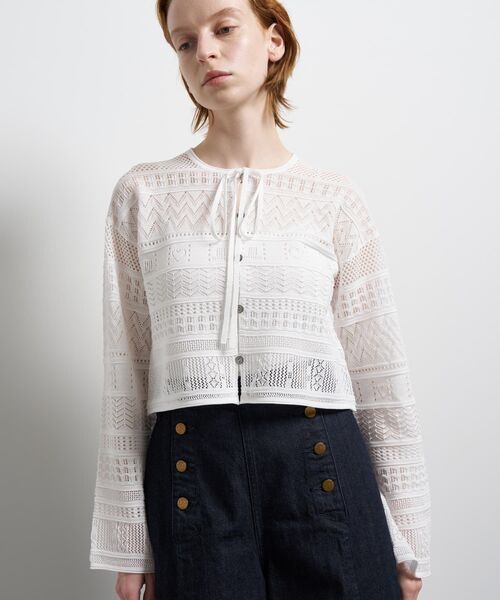 LANVIN en Bleu（ランバンオンブルー）の「レースニットカーディガン（ニット/セーター・レディース・ブラック/オフホワイト/レッド・38）」の18枚目の写真