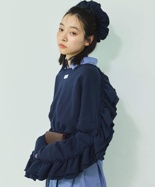 MIRROR STOKE(ミラーストーク)の「【ZOZO限定】FRILL DOLMAN GATHER SWEAT SHIRT/フリルドルマンギャザースウェットシャツ(スウェット・レディース・ネイビー/ピンク/グレー・MEDIUM)」の2枚目の写真