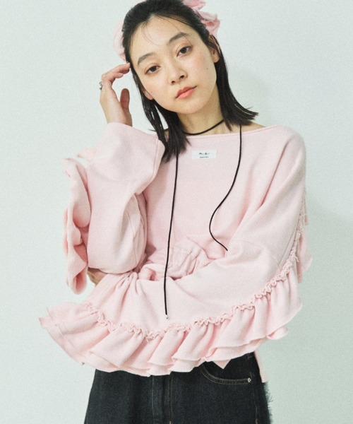 MIRROR STOKE(ミラーストーク)の「【ZOZO限定】FRILL DOLMAN GATHER SWEAT SHIRT/フリルドルマンギャザースウェットシャツ(スウェット・レディース・ネイビー/ピンク/グレー・MEDIUM)」の3枚目の写真