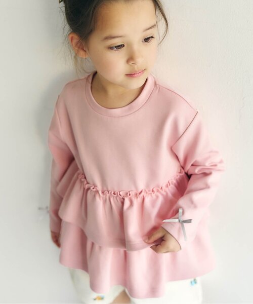 apres les cours（アプレレクール）の「袖リボンティアードペプラムトップス_ジュニア対応（Tシャツ/カットソー・キッズ・その他3/イエロー/ブラック/グレー/ピンク・110/100/90/80/140/130/120）」の16枚目の写真