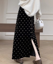 ドット柄バックスリットロングスカート