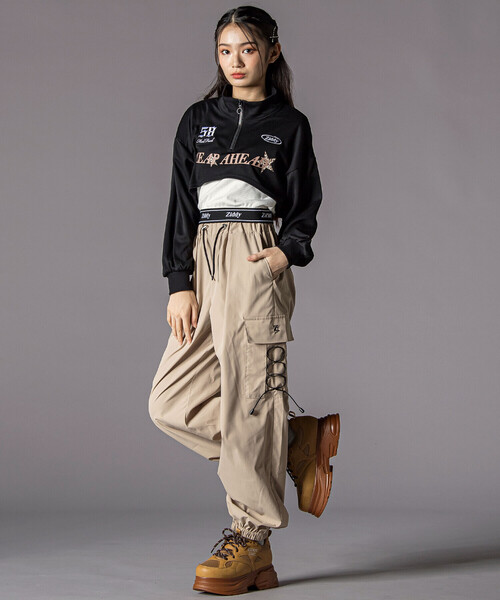 ZIDDY（ジディ）の「レースアップナイロンカーゴパンツ(130~160cm)（カーゴパンツ・キッズ・ブラック/ベージュ・150cm/130cm/140cm/FREE）」の6枚目の写真