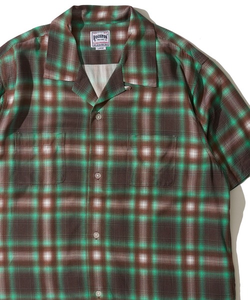 HOUSTON(ヒューストン)の「【HOUSTON / ヒューストン】OMBRE CHECK S/S SHIRT / オンブレチェック オープンカラー 半袖シャツ(シャツ/ブラウス・メンズ・レッド/ブラック/ブラウン/パープル/グリーン/ブルー/オレンジ・LARGE/MEDIUM/X-LARGE)」の2枚目の写真