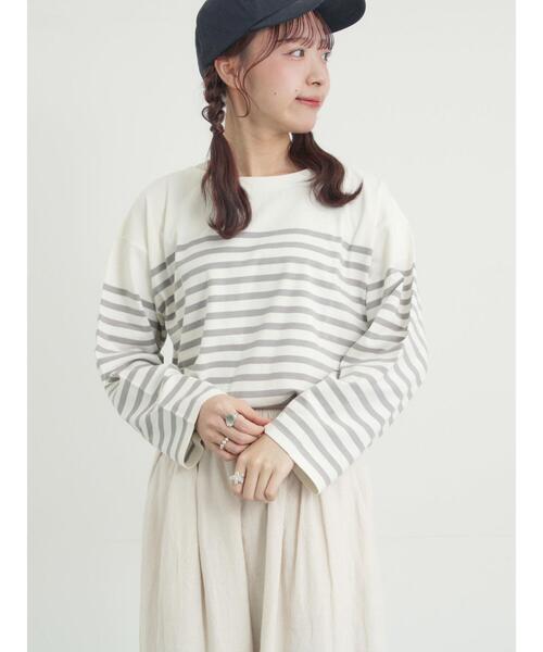 Samansa Mos2（サマンサ モスモス）の「パネルボーダーバスクシャツ（Tシャツ/カットソー・レディース・ブラック/イエロー/グレー/ピンク・F）」の3枚目の写真