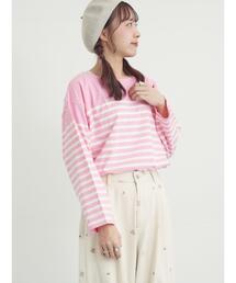 Tシャツ/カットソー（ピンク/桃色系・ボーダー柄）ファッション通販