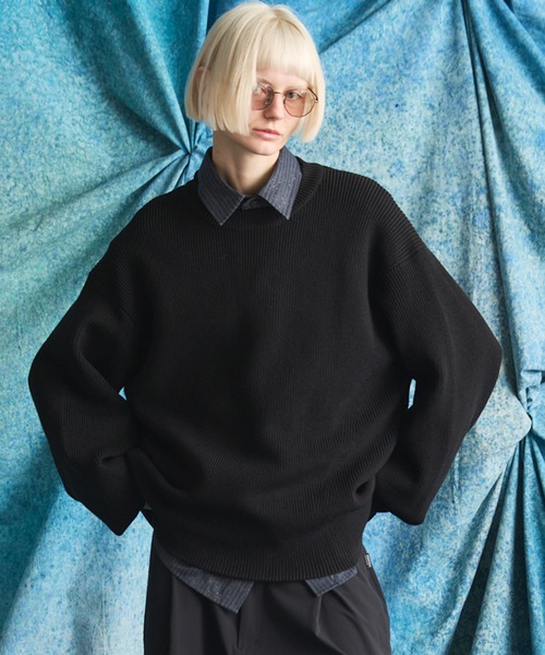 MAISON SPECIAL（メゾンスペシャル）の「《UNISEX》C/A Prime-Over Pullover Crew Neck Knit/C/Aプライムオーバープルオーバークルーネックニット【MAISON SPECIAL/メゾンスペシャル】（ニット/セーター・メンズ・ブラック/ラベンダー/ライトグリーン・0/1/2）」の2枚目の写真