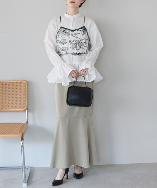 r.(アールドット)の「花柄刺繍チュールビスチェ(キャミソール・レディース・キナリ/ブラック・FREE)」の7枚目の写真