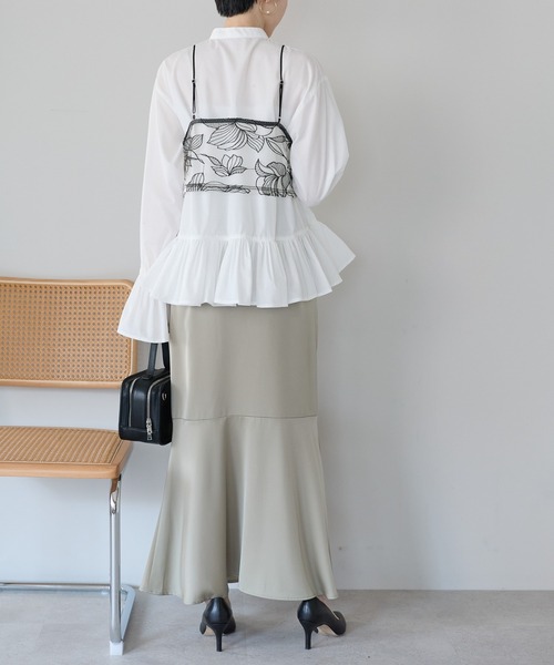 r.(アールドット)の「花柄刺繍チュールビスチェ(キャミソール・レディース・キナリ/ブラック・FREE)」の9枚目の写真