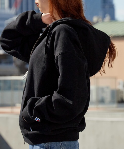 Russell Athletic（ラッセルアスレティック）の「Russell Athletic/ラッセルアスレティック Soft Loop Back Sweat Zip Hoodie パイル ワッペンロゴ ダブルジップパーカー 2026年春夏（パーカー・メンズ・ブラック/ヘザーグレー/ネイビー/ピンク・M/L/XL）」の7枚目の写真