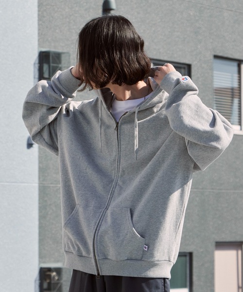Russell Athletic（ラッセルアスレティック）の「Russell Athletic/ラッセルアスレティック Soft Loop Back Sweat Zip Hoodie パイル ワッペンロゴ ダブルジップパーカー 2026年春夏（パーカー・メンズ・ブラック/ヘザーグレー/ネイビー/ピンク・M/L/XL）」の17枚目の写真