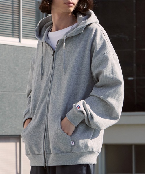 Russell Athletic（ラッセルアスレティック）の「Russell Athletic/ラッセルアスレティック Soft Loop Back Sweat Zip Hoodie パイル ワッペンロゴ ダブルジップパーカー 2026年春夏（パーカー・メンズ・ブラック/ヘザーグレー/ネイビー/ピンク・M/L/XL）」の13枚目の写真