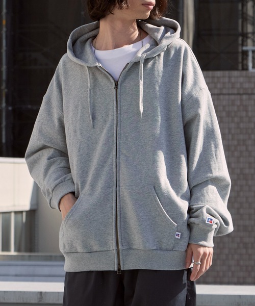 Russell Athletic（ラッセルアスレティック）の「Russell Athletic/ラッセルアスレティック Soft Loop Back Sweat Zip Hoodie パイル ワッペンロゴ ダブルジップパーカー 2026年春夏（パーカー・メンズ・ブラック/ヘザーグレー/ネイビー/ピンク・M/L/XL）」の14枚目の写真