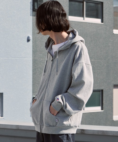 Russell Athletic（ラッセルアスレティック）の「Russell Athletic/ラッセルアスレティック Soft Loop Back Sweat Zip Hoodie パイル ワッペンロゴ ダブルジップパーカー 2026年春夏（パーカー・メンズ・ブラック/ヘザーグレー/ネイビー/ピンク・M/L/XL）」の16枚目の写真