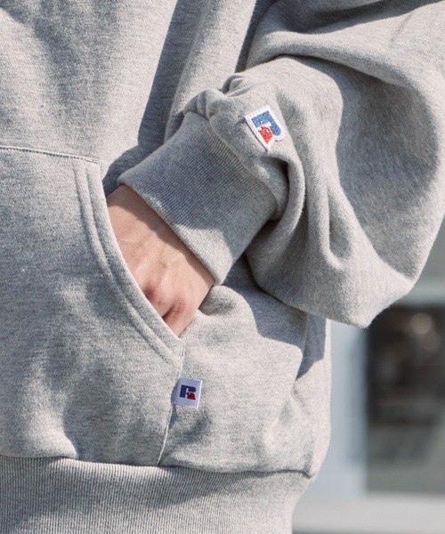 Russell Athletic（ラッセルアスレティック）の「Russell Athletic/ラッセルアスレティック Soft Loop Back Sweat Zip Hoodie パイル ワッペンロゴ ダブルジップパーカー 2026年春夏（パーカー・メンズ・ブラック/ヘザーグレー/ネイビー/ピンク・M/L/XL）」の19枚目の写真