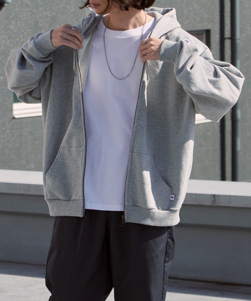 Russell Athletic（ラッセルアスレティック）の「Russell Athletic/ラッセルアスレティック Soft Loop Back Sweat Zip Hoodie パイル ワッペンロゴ ダブルジップパーカー 2026年春夏（パーカー・メンズ・ブラック/ヘザーグレー/ネイビー/ピンク・M/L/XL）」の15枚目の写真