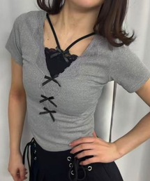 Lots of Love | レイヤード風フロントレーストップス(Tシャツ/カットソー)