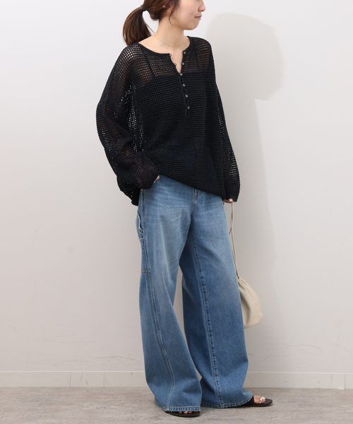 JOURNAL STANDARD relume（ジャーナルスタンダード　レリューム）の「ミックスメッシュ2WAYヘンリープルオーバー（ニット/セーター・レディース・ブラック系その他/ベージュ・FREE）」の4枚目の写真