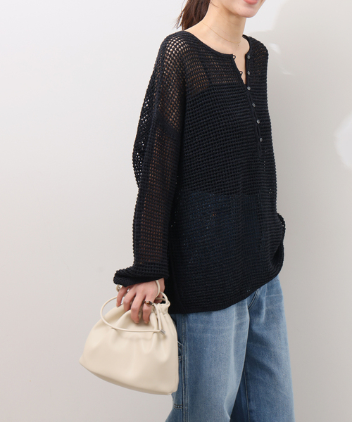 JOURNAL STANDARD relume（ジャーナルスタンダード　レリューム）の「ミックスメッシュ2WAYヘンリープルオーバー（ニット/セーター・レディース・ブラック系その他/ベージュ・FREE）」の8枚目の写真