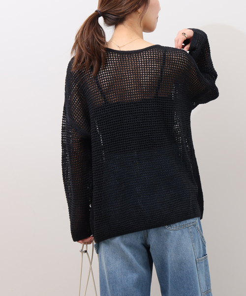 JOURNAL STANDARD relume（ジャーナルスタンダード　レリューム）の「ミックスメッシュ2WAYヘンリープルオーバー（ニット/セーター・レディース・ブラック系その他/ベージュ・FREE）」の9枚目の写真