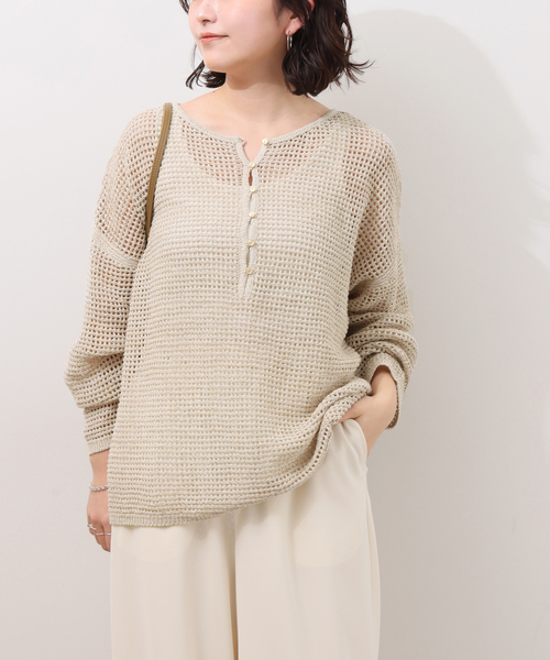 JOURNAL STANDARD relume（ジャーナルスタンダード　レリューム）の「ミックスメッシュ2WAYヘンリープルオーバー（ニット/セーター・レディース・ブラック系その他/ベージュ・FREE）」の13枚目の写真