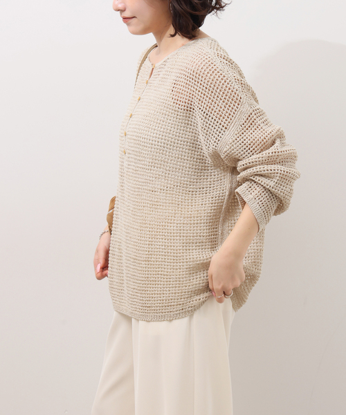 JOURNAL STANDARD relume（ジャーナルスタンダード　レリューム）の「ミックスメッシュ2WAYヘンリープルオーバー（ニット/セーター・レディース・ブラック系その他/ベージュ・FREE）」の15枚目の写真