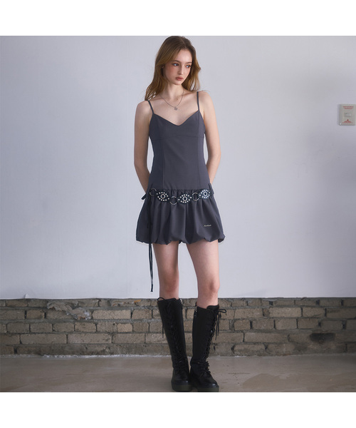 Rose Balloon Mini Dress [Charcoal]