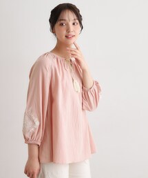 【コットン100%/7分袖/4colors】フォスコット ダマスク柄 刺繍ブラウス