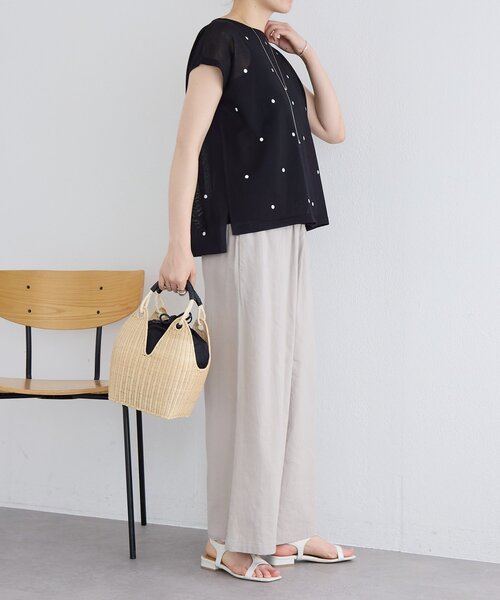 BEARDSLEY(ビアズリー)の「リネンウエストリブパンツ【セットアップ】(その他パンツ・レディース・グレー/ブラック/ベージュ・0/1/2)」の6枚目の写真