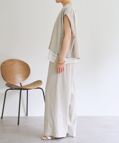 BEARDSLEY(ビアズリー)の「リネンウエストリブパンツ【セットアップ】(その他パンツ・レディース・グレー/ブラック/ベージュ・0/1/2)」の16枚目の写真