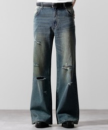 CLEL(�N���C��)�́yCLEL�zVintage Design Damage Pantalon Denim Pants / ���B���e�[�W�f�U�C�� �_���[�W�p���^�����f�j���p���c(�f�j���p���c)