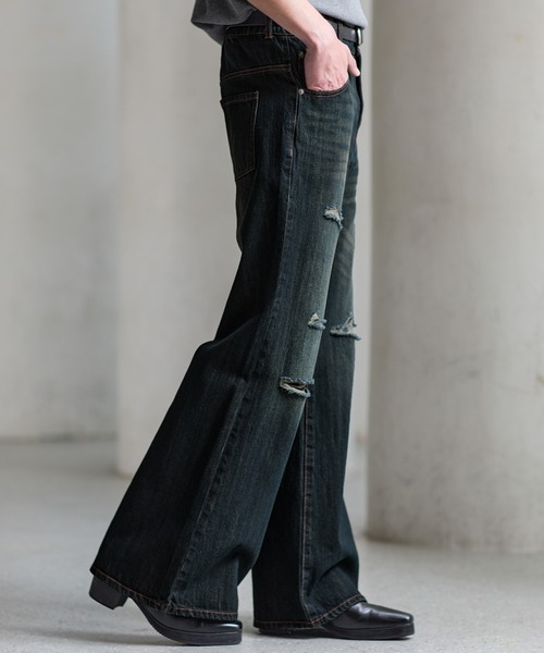CLEL（クレイル）の「【CLEL】Vintage Design Damage Pantalon Denim Pants / ヴィンテージデザイン ダメージパンタロンデニムパンツ（デニムパンツ・メンズ・ブルー/インディゴブルー/ブラック・S/XS/L/M）」の18枚目の写真