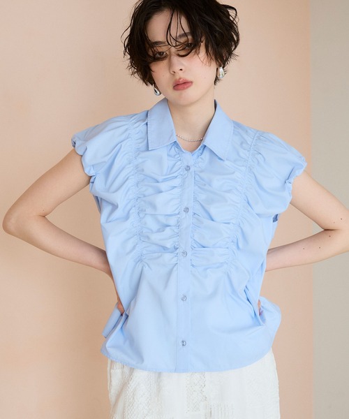 ELLEgirl(エルガール)の「フレンチスリーブバルーンシャツ(シャツ/ブラウス・レディース・ブルー系その他/サックスブルー・FREE)」の2枚目の写真