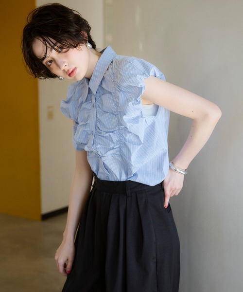 ELLEgirl(エルガール)の「フレンチスリーブバルーンシャツ(シャツ/ブラウス・レディース・ブルー系その他/サックスブルー・FREE)」の6枚目の写真