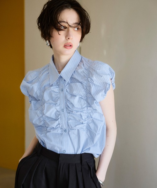 ELLEgirl(エルガール)の「フレンチスリーブバルーンシャツ(シャツ/ブラウス・レディース・ブルー系その他/サックスブルー・FREE)」の3枚目の写真
