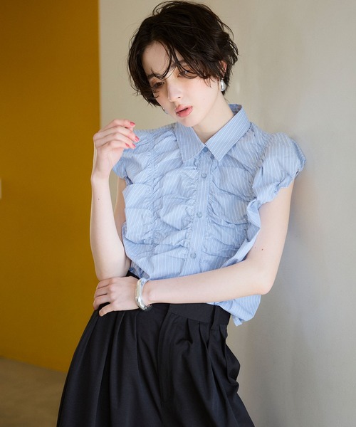 ELLEgirl(エルガール)の「フレンチスリーブバルーンシャツ(シャツ/ブラウス・レディース・ブルー系その他/サックスブルー・FREE)」の4枚目の写真