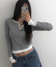 anyonemore（エニワンモア）の「ヘンリーネックボタンレイヤードドッキングTシャツ（Tシャツ/カットソー）」